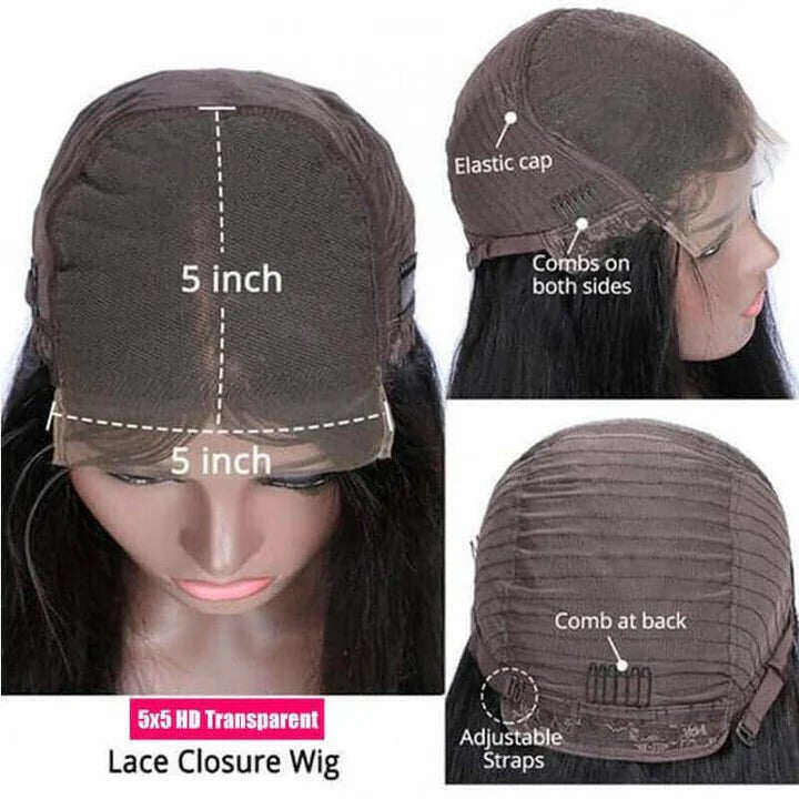 5x5 Lace Closure Straight Wigs For Black Women