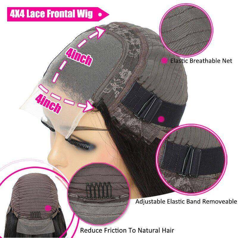 Glueless 4×4 Lace Closure Silk Straight Human Hair Wig